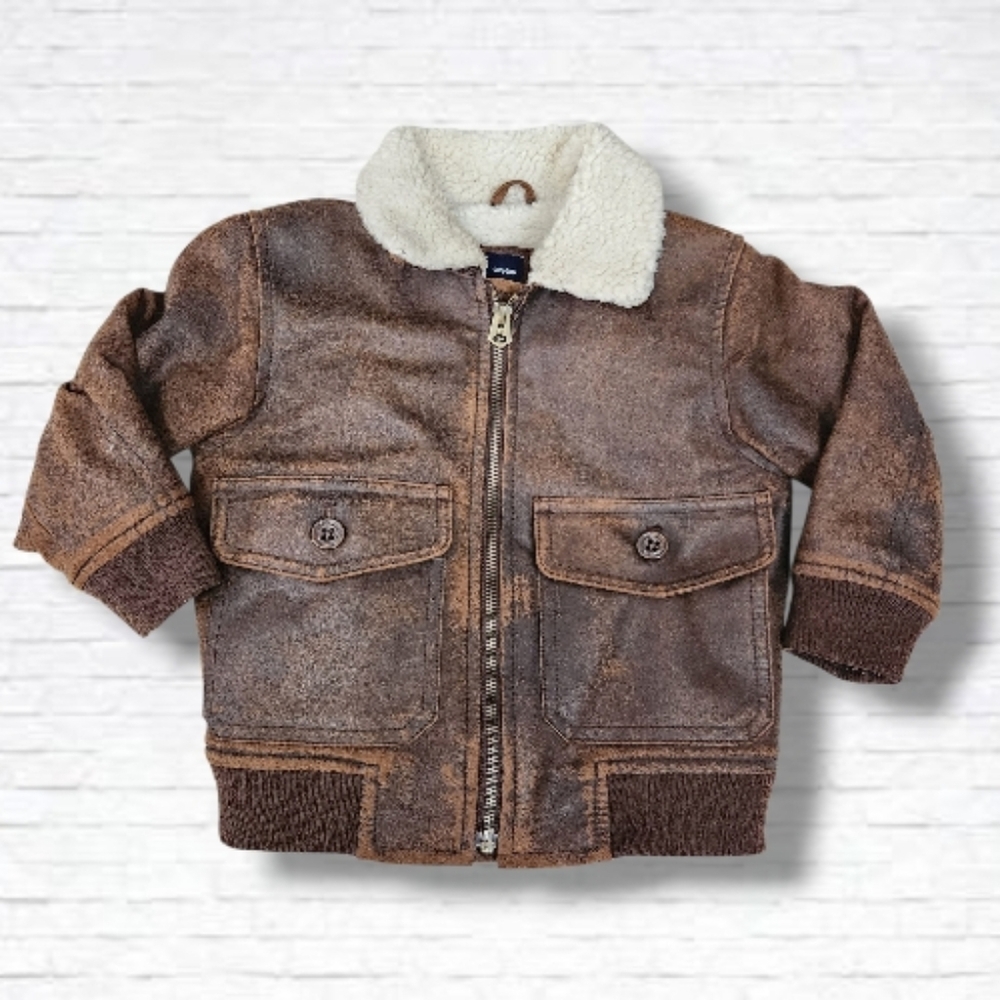 GAP Factory Faux Brown Suede Aviator Bomber Jacket Size 2T